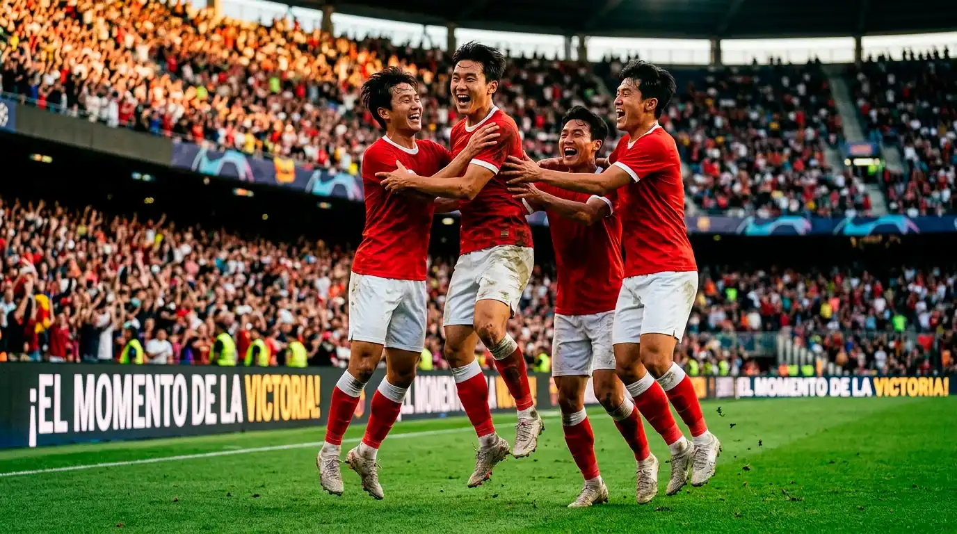 Jugadores de fútbol japonés celebrando un gol durante un partido de la J League